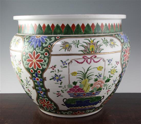 A large Japanese enamelled porcelain jardinière or fish bowl, early 20th century, diameter 45cm